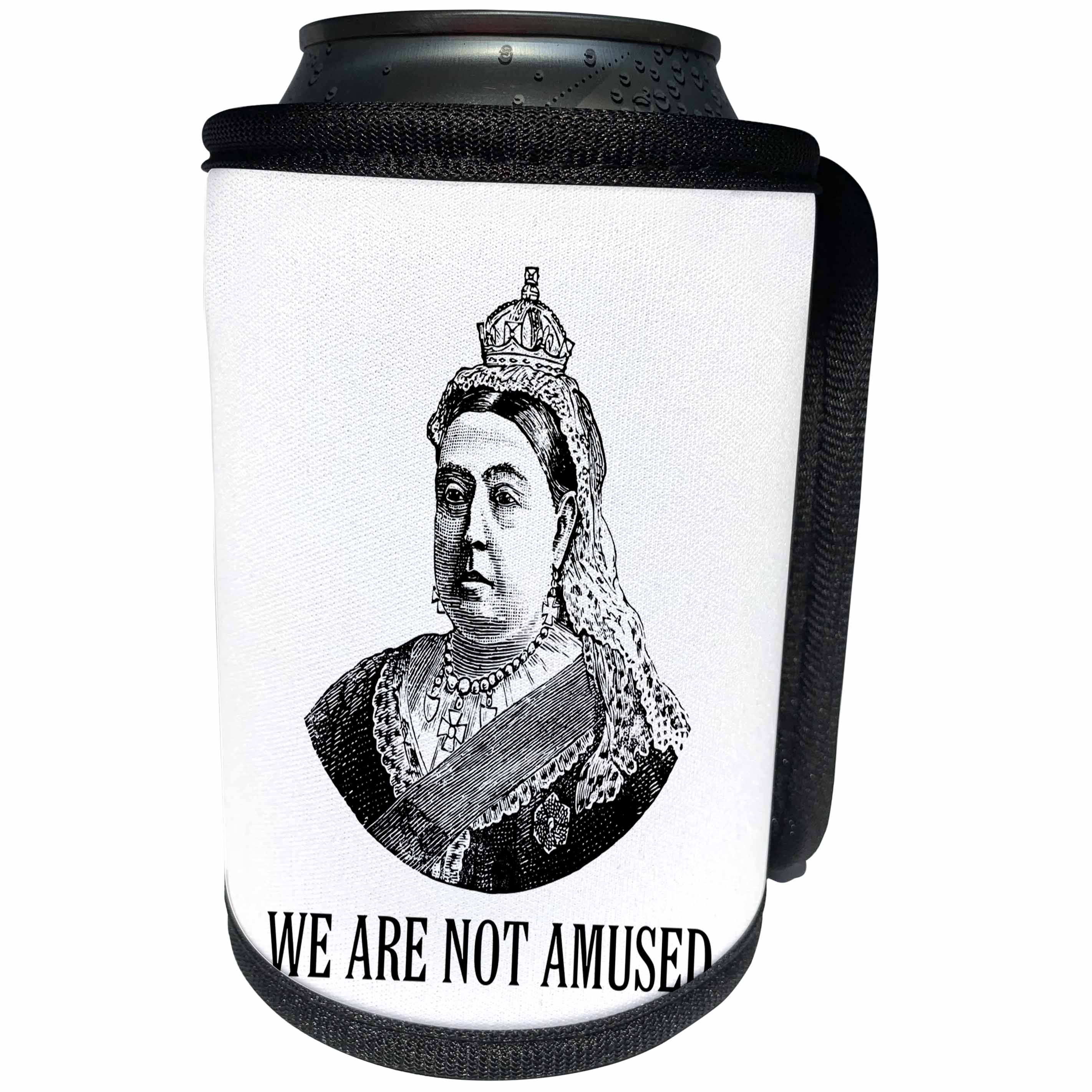 3dRose Russ Billington Designs - Funny Queen Victoria Design- We Are Not Amused in Black and White - Can Cooler Bottle Wrap (cc_262239)
