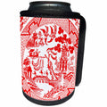 3dRose Russ Billington Designs - Willow Pattern Detail in Red and White - Can Cooler Bottle Wrap (cc_262245)