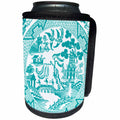 3dRose Russ Billington Designs - Willow Pattern Detail in Teal and White - Can Cooler Bottle Wrap (cc_262246)
