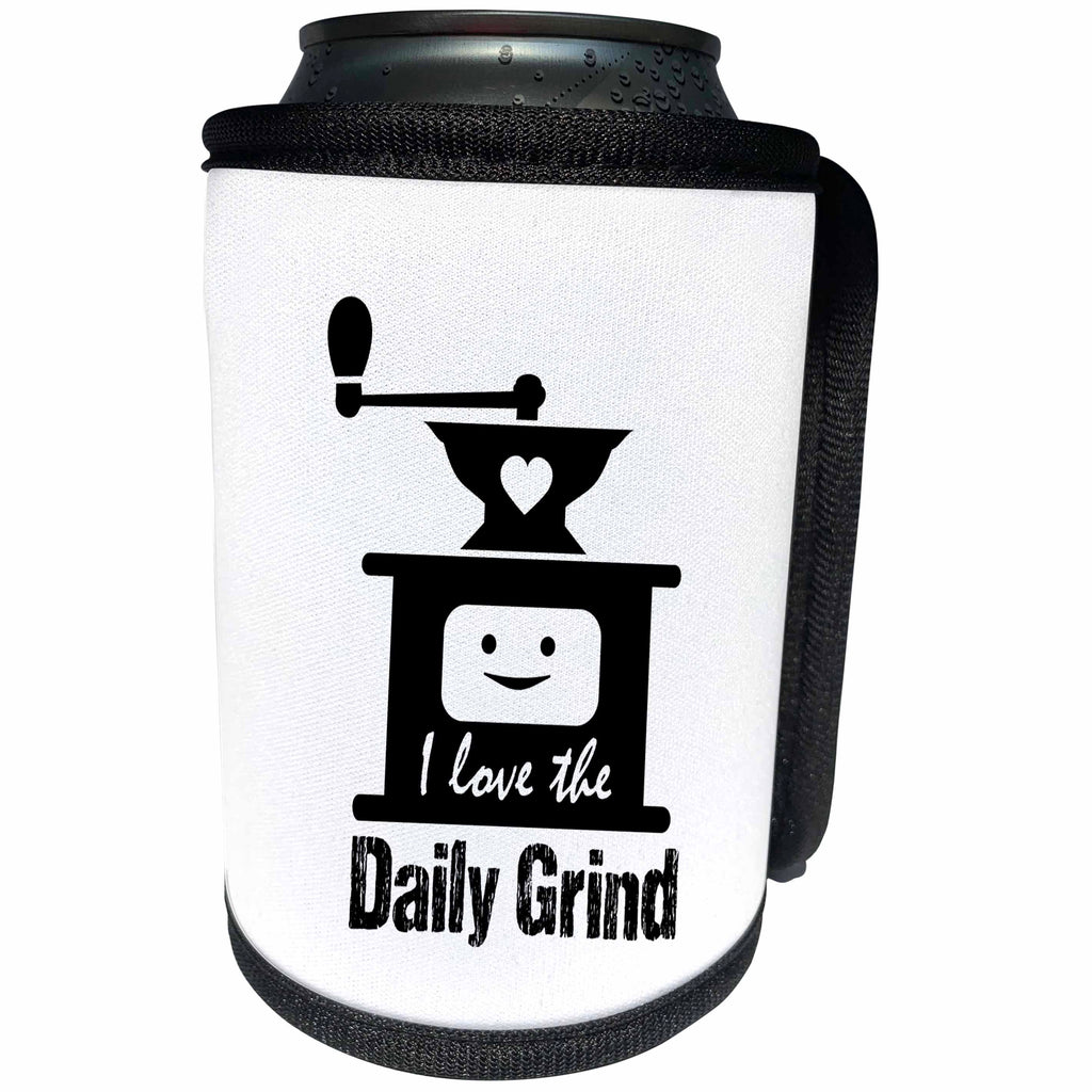 3dRose Russ Billington Designs - Funny Coffee Grinder Design in Black on White - Can Cooler Bottle Wrap (cc_262259)