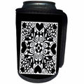 3dRose Russ Billington Designs - Hearts and Flowers Tile Design in Black and White - Can Cooler Bottle Wrap (cc_262263)