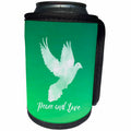 3dRose Russ Billington Christmas Designs - Peace and Love- White Dove over Tonal Green Background - Can Cooler Bottle Wrap (cc_262269)