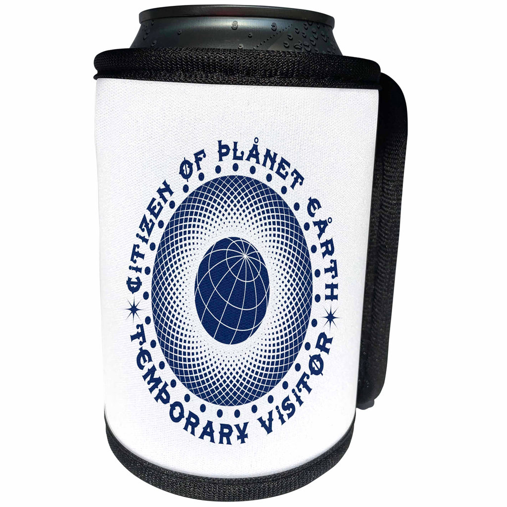 3dRose Russ Billington Designs - Citizen of Planet Earth- Design in Blue and White - Can Cooler Bottle Wrap (cc_262300)