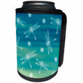 3dRose Russ Billington Patterns - White Dragonflies and seeds on Blue Green Background - Can Cooler Bottle Wrap (cc_262307)