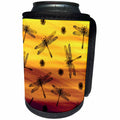 3dRose Russ Billington Patterns - Black Dragonflies and seeds on Yellow and Brown Background - Can Cooler Bottle Wrap (cc_262311)