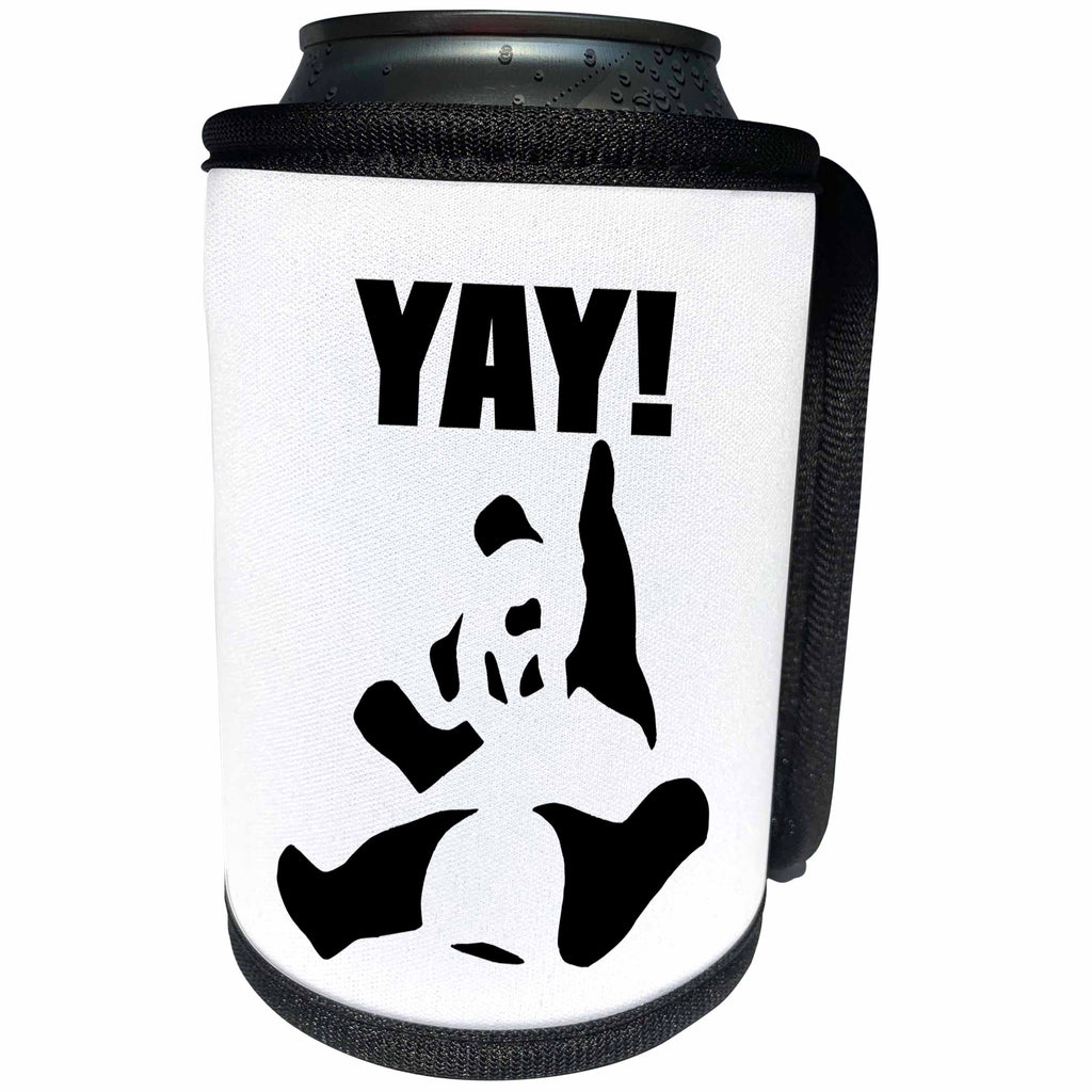 3dRose Russ Billington Designs - YAY- Funny Happy Panda Design in Black and White - Can Cooler Bottle Wrap (cc_262326)