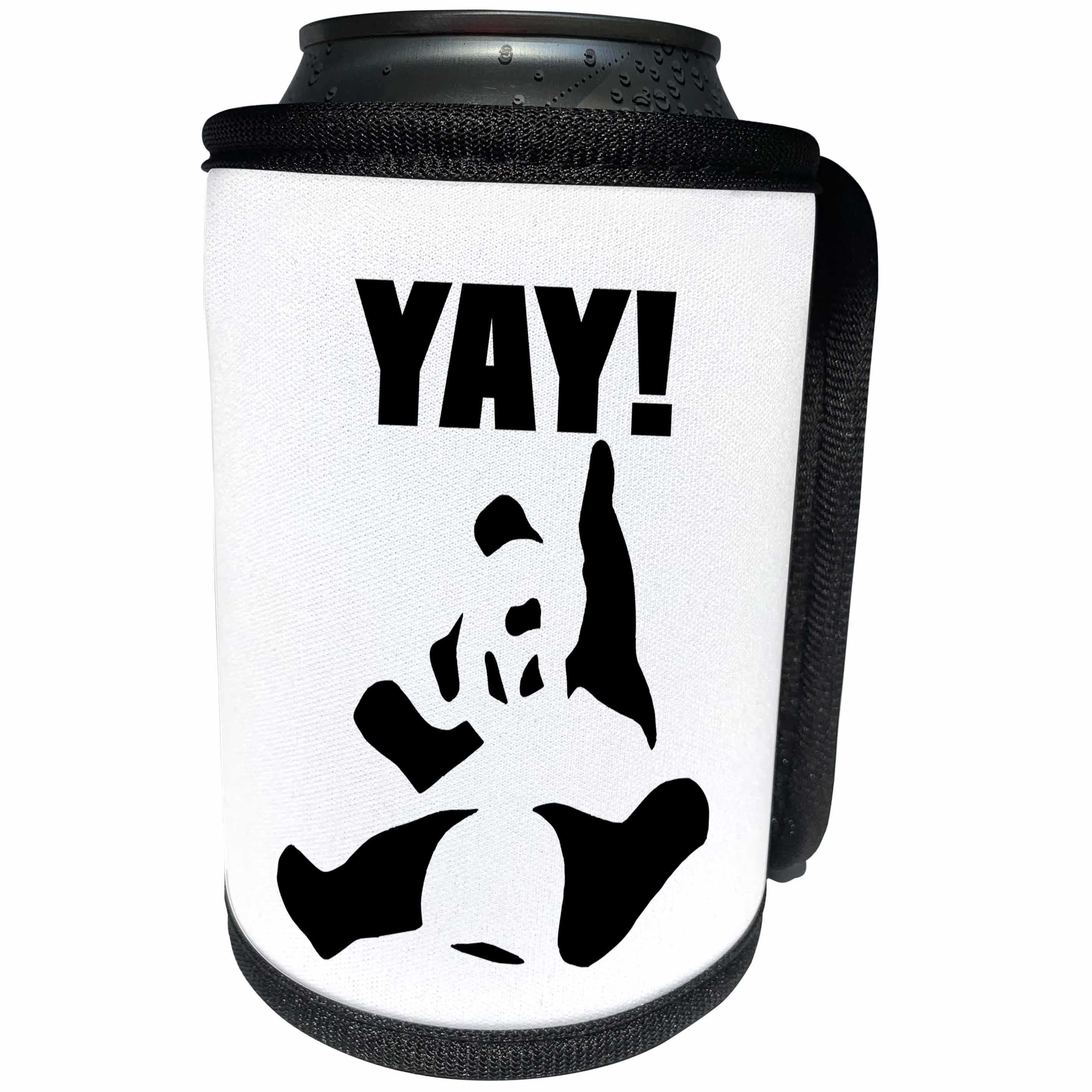 3dRose Russ Billington Designs - YAY- Funny Happy Panda Design in Black and White - Can Cooler Bottle Wrap (cc_262326)