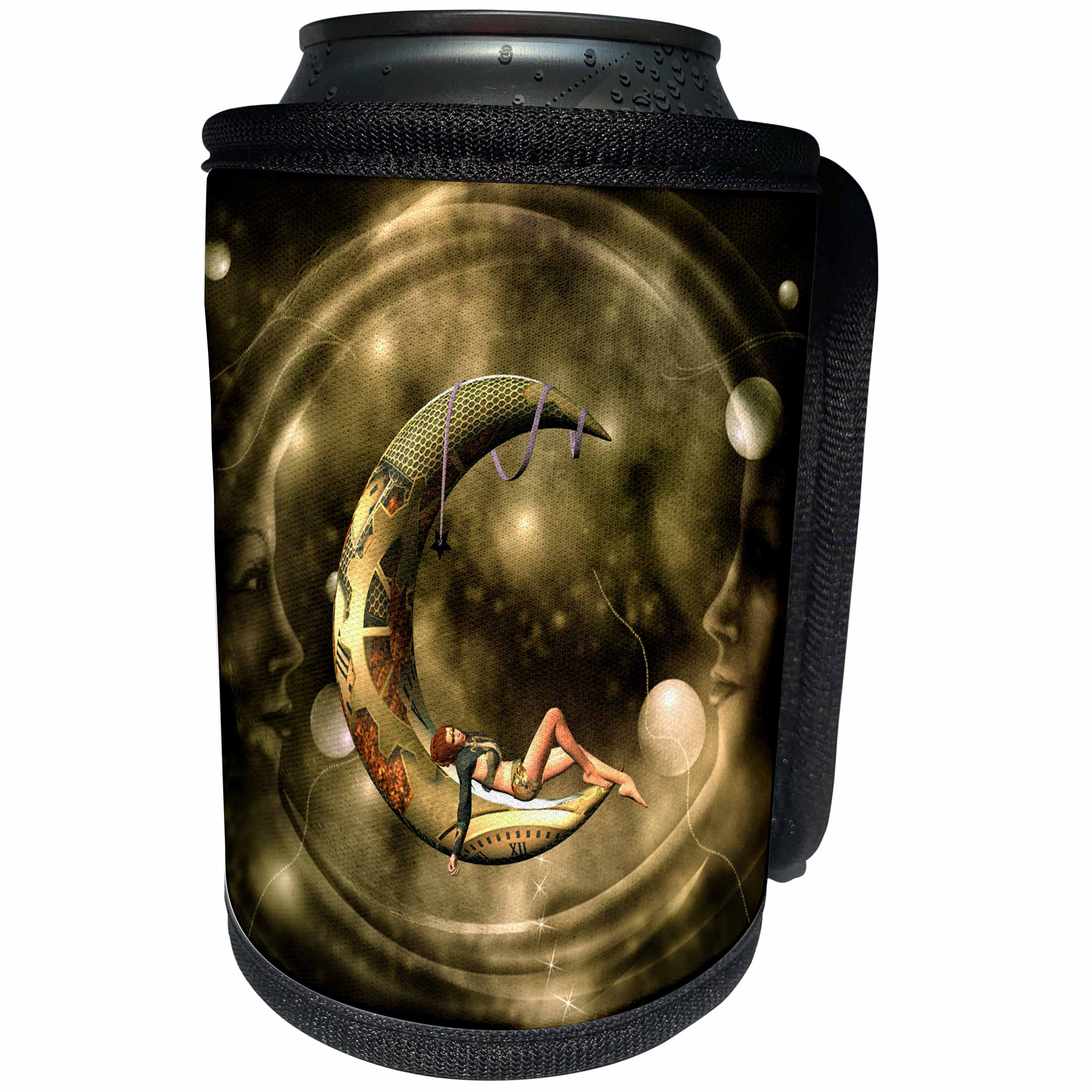 3dRose Heike Köhnen Design Steampunk - Steampunk, steampunk lady on the moon - Can Cooler Bottle Wrap (cc_262353)