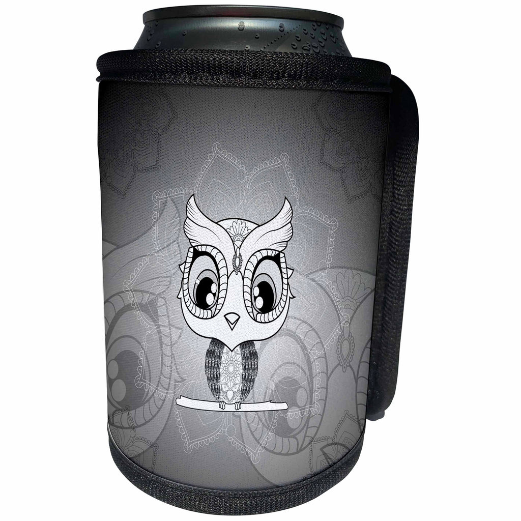 3dRose Heike Köhnen Design Mandala - Cute little owl mandala design - Can Cooler Bottle Wrap (cc_262356)