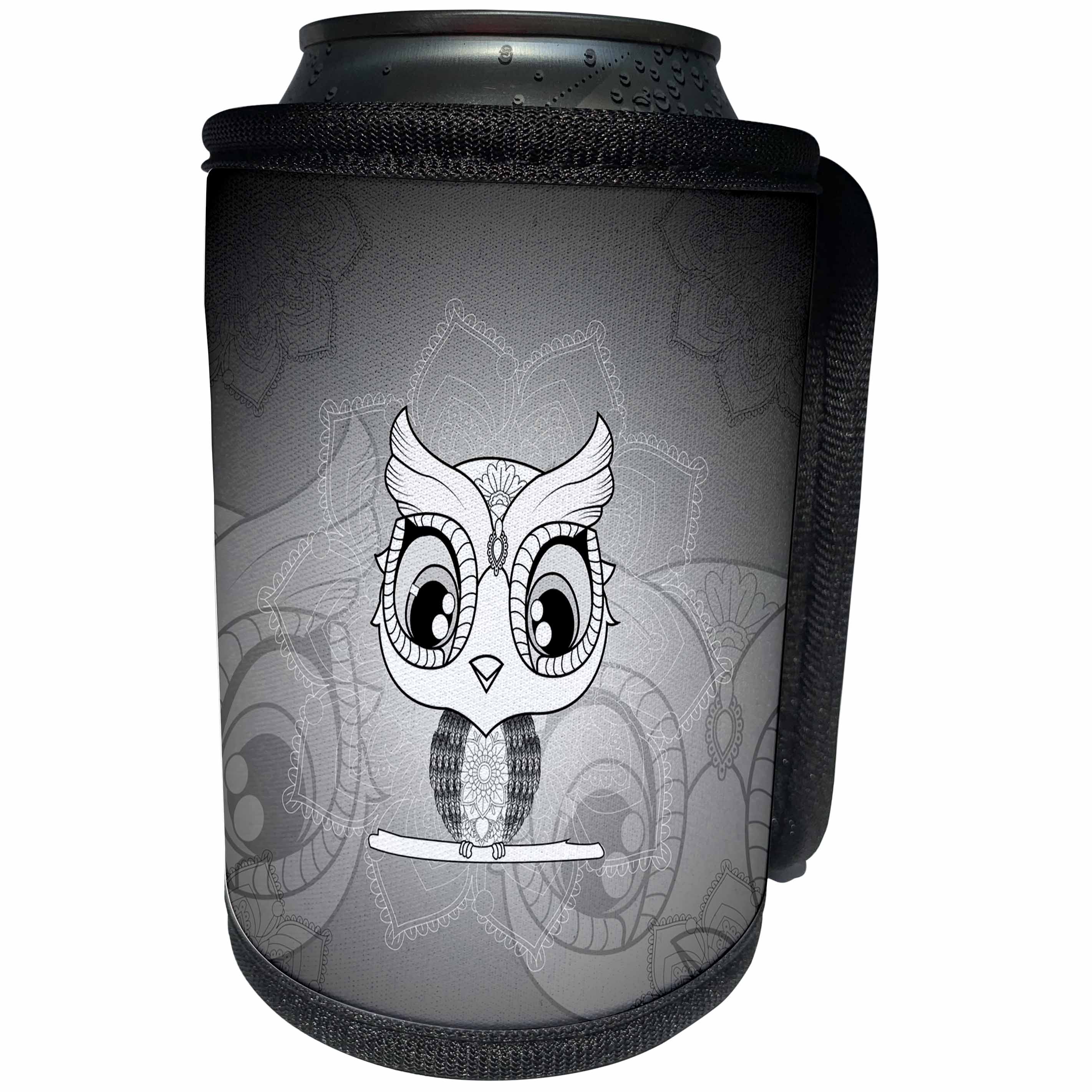 3dRose Heike Köhnen Design Mandala - Cute little owl mandala design - Can Cooler Bottle Wrap (cc_262356)