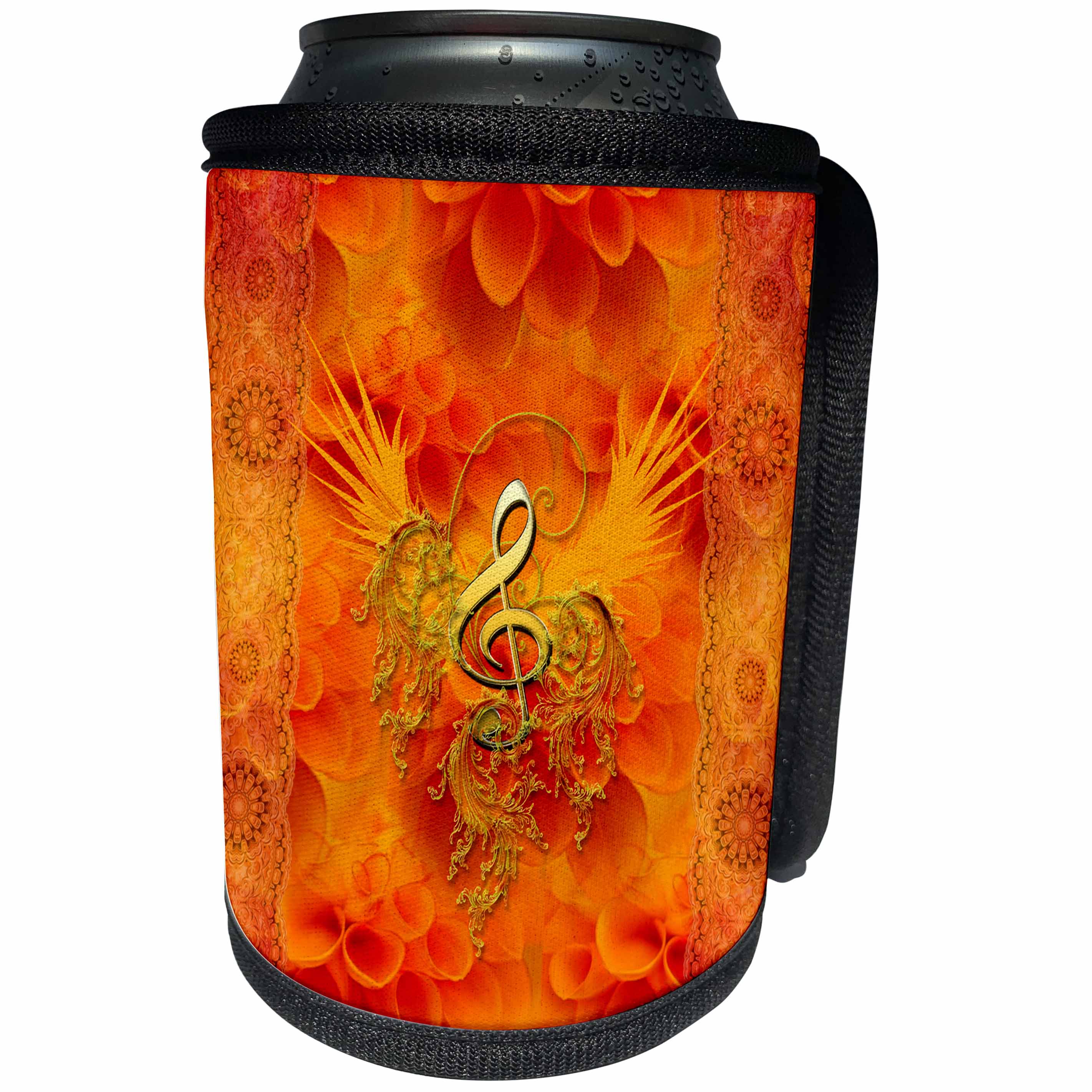 3dRose Heike Köhnen Design Music - Music clef with flowers soft colors - Can Cooler Bottle Wrap (cc_262365)