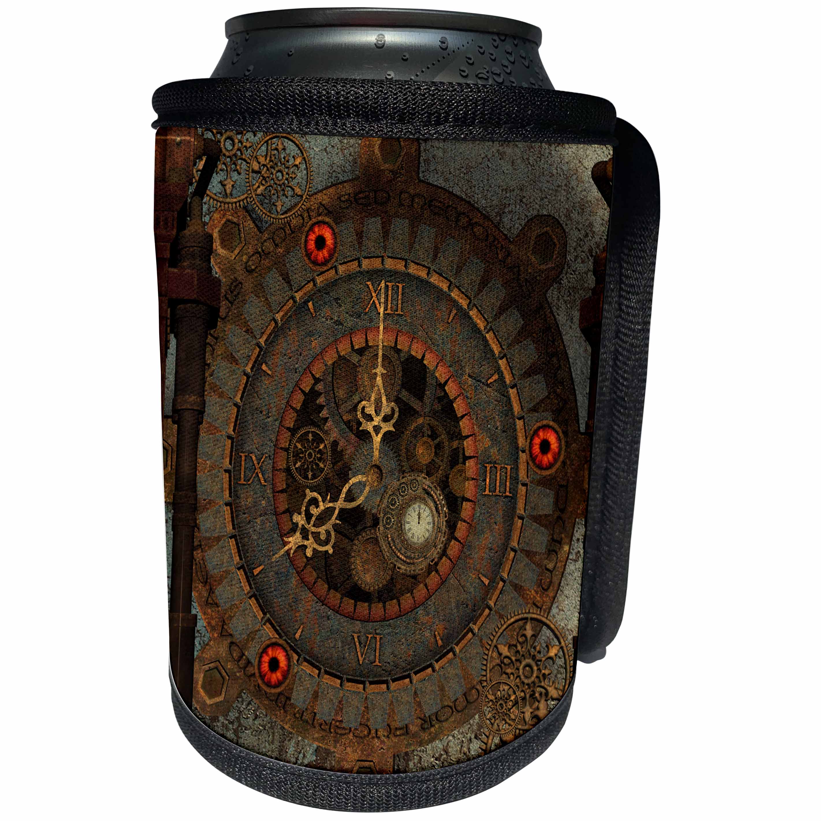 3dRose Heike Köhnen Design Steampunk - Steampunk clockwork in rusty metal - Can Cooler Bottle Wrap (cc_262368)