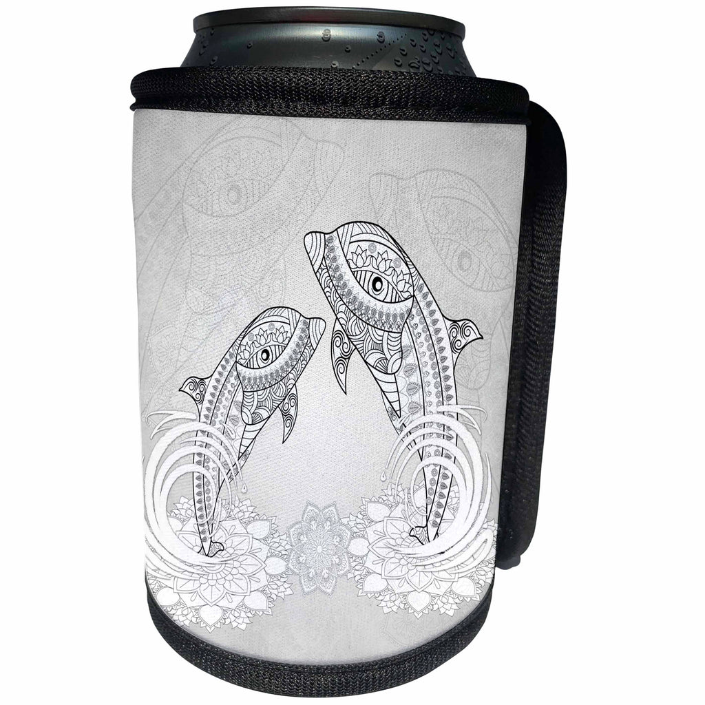 3dRose Heike Köhnen Design Mandala - Awesome dolphin mandala design - Can Cooler Bottle Wrap (cc_262374)
