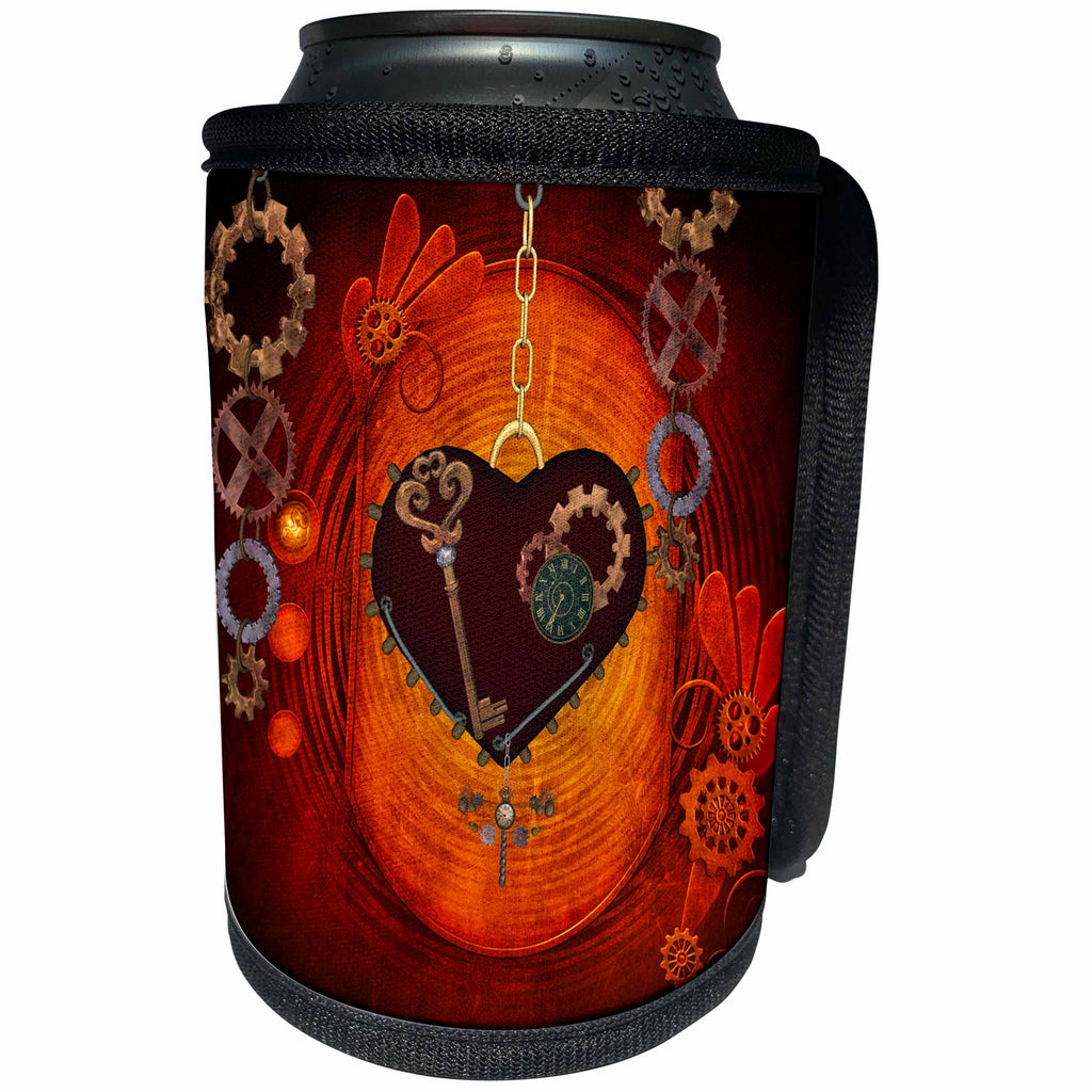 3dRose Heike Köhnen Design Steampunk - Beautiful steampunk heart clocks and gears - Can Cooler Bottle Wrap (cc_262376)