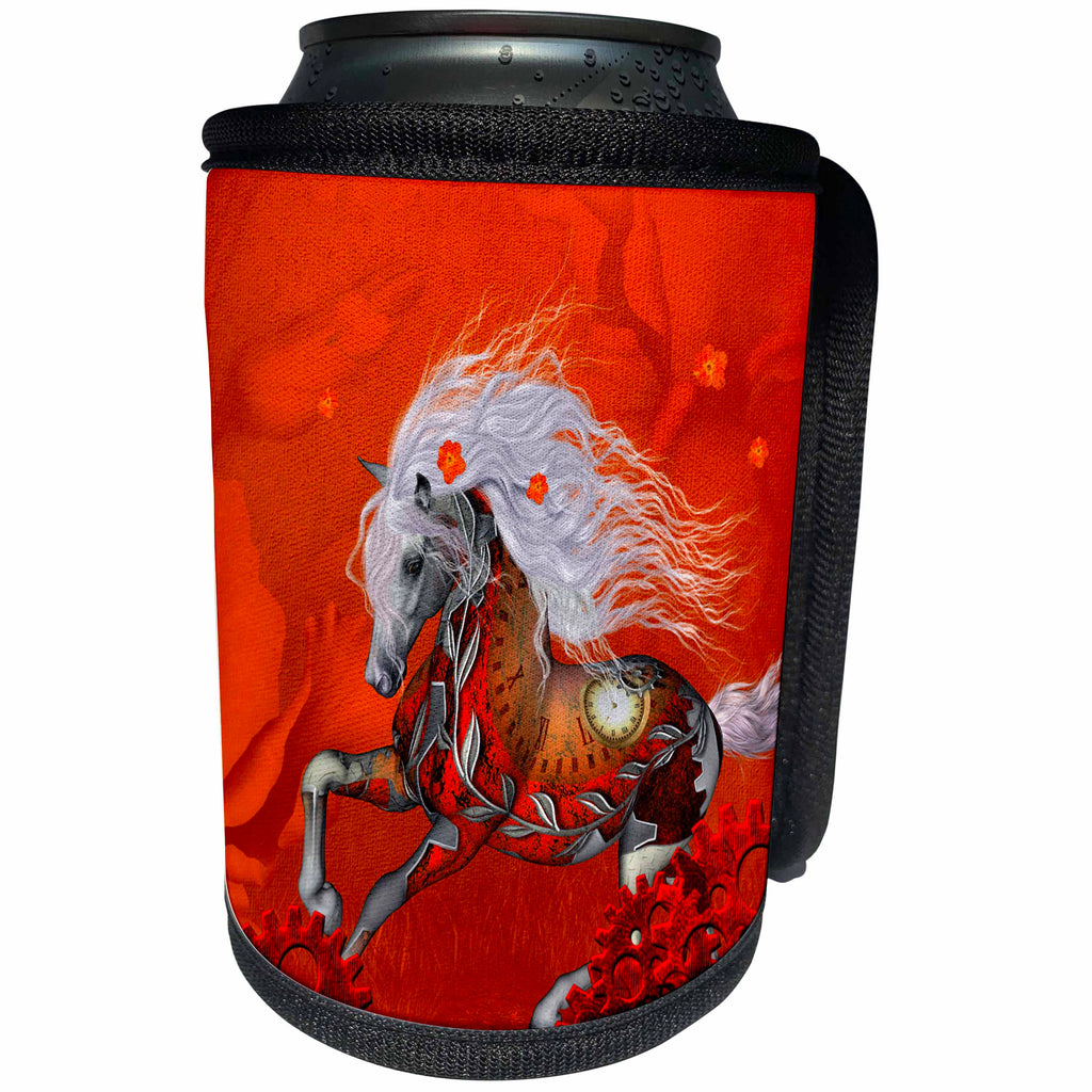 3dRose Heike Köhnen Design Steampunk - Steampunk, awesome steampunk horse with clocks and gears - Can Cooler Bottle Wrap (cc_262382)