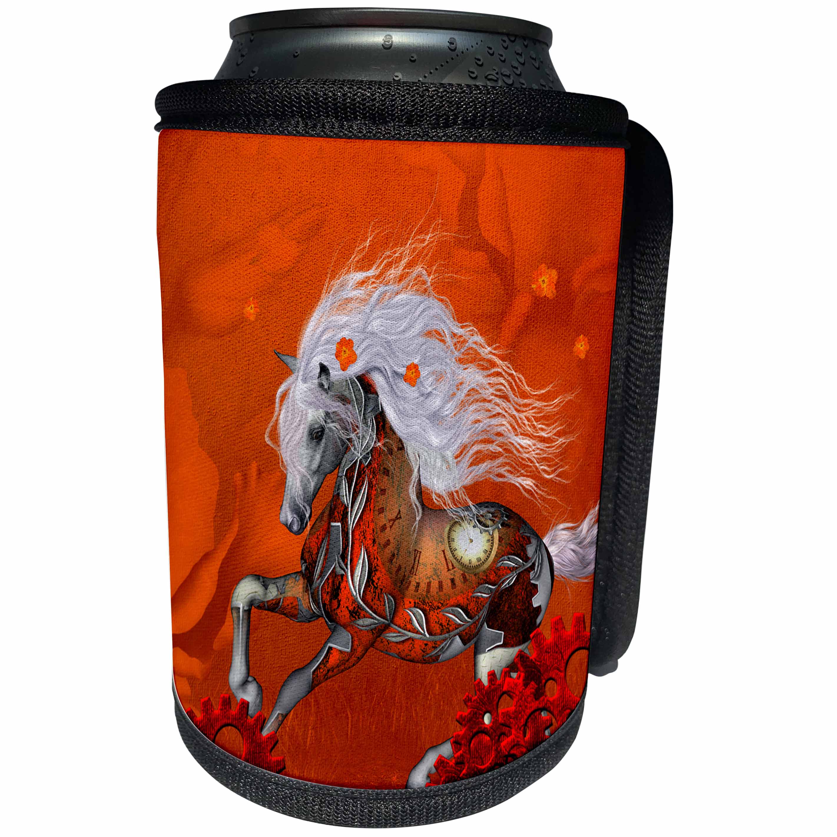 3dRose Heike Köhnen Design Steampunk - Steampunk, awesome steampunk horse with clocks and gears - Can Cooler Bottle Wrap (cc_262382)