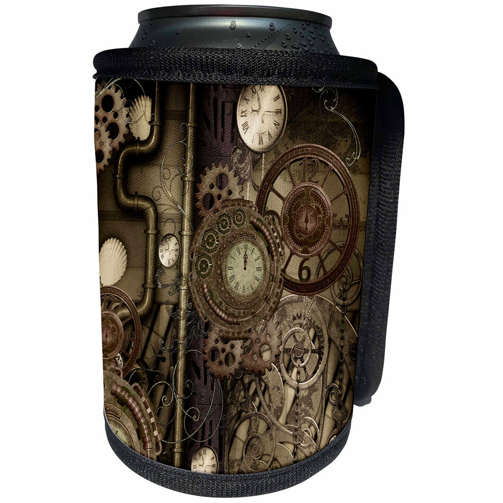 3dRose Heike Köhnen Design Steampunk - Steampunk design, clocks and gears - Can Cooler Bottle Wrap (cc_262388)