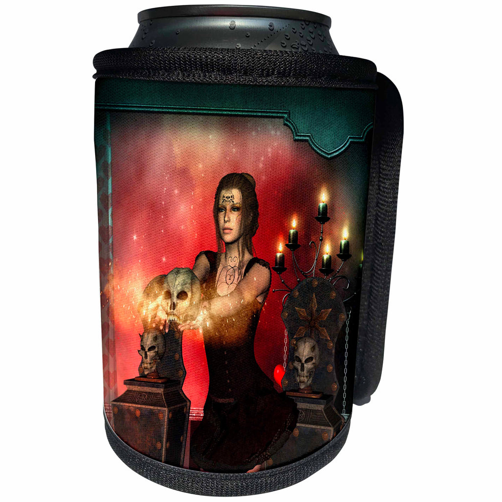 3dRose Heike Köhnen Design Fantasy - The dark fairy with skull and candle light - Can Cooler Bottle Wrap (cc_262391)