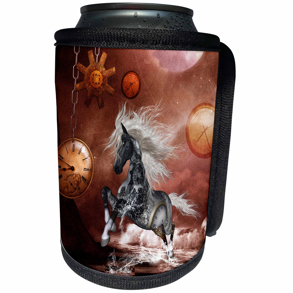 3dRose Heike Köhnen Design Steampunk - Steampunk, steampunk horse on the beach - Can Cooler Bottle Wrap (cc_262394)