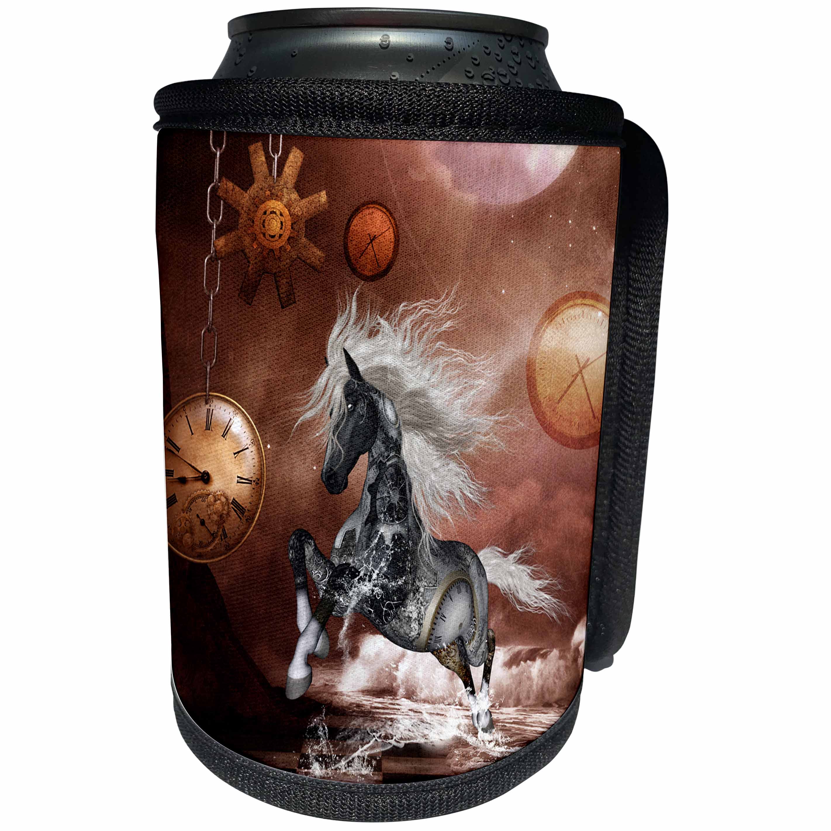 3dRose Heike Köhnen Design Steampunk - Steampunk, steampunk horse on the beach - Can Cooler Bottle Wrap (cc_262394)
