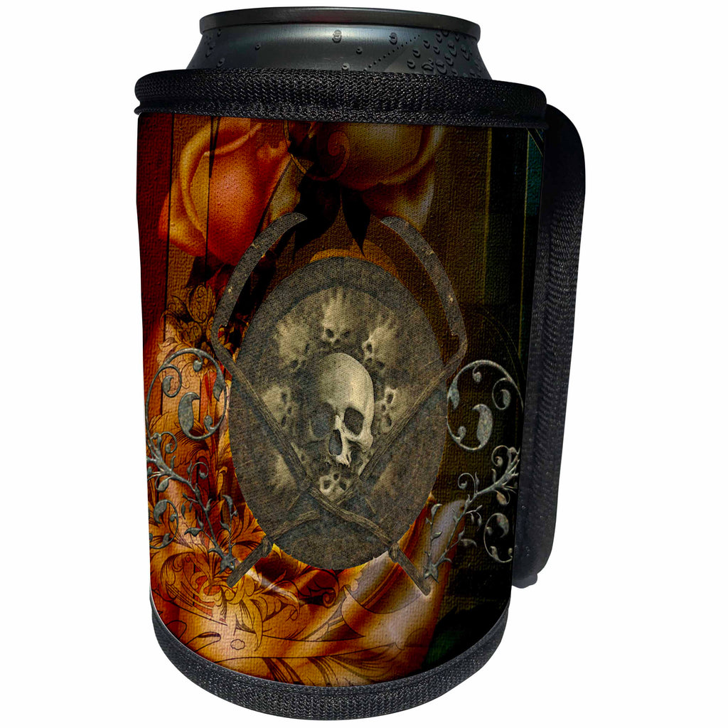 3dRose Heike Köhnen Design Skull - Awesome creepy skulls on vintage background - Can Cooler Bottle Wrap (cc_262395)