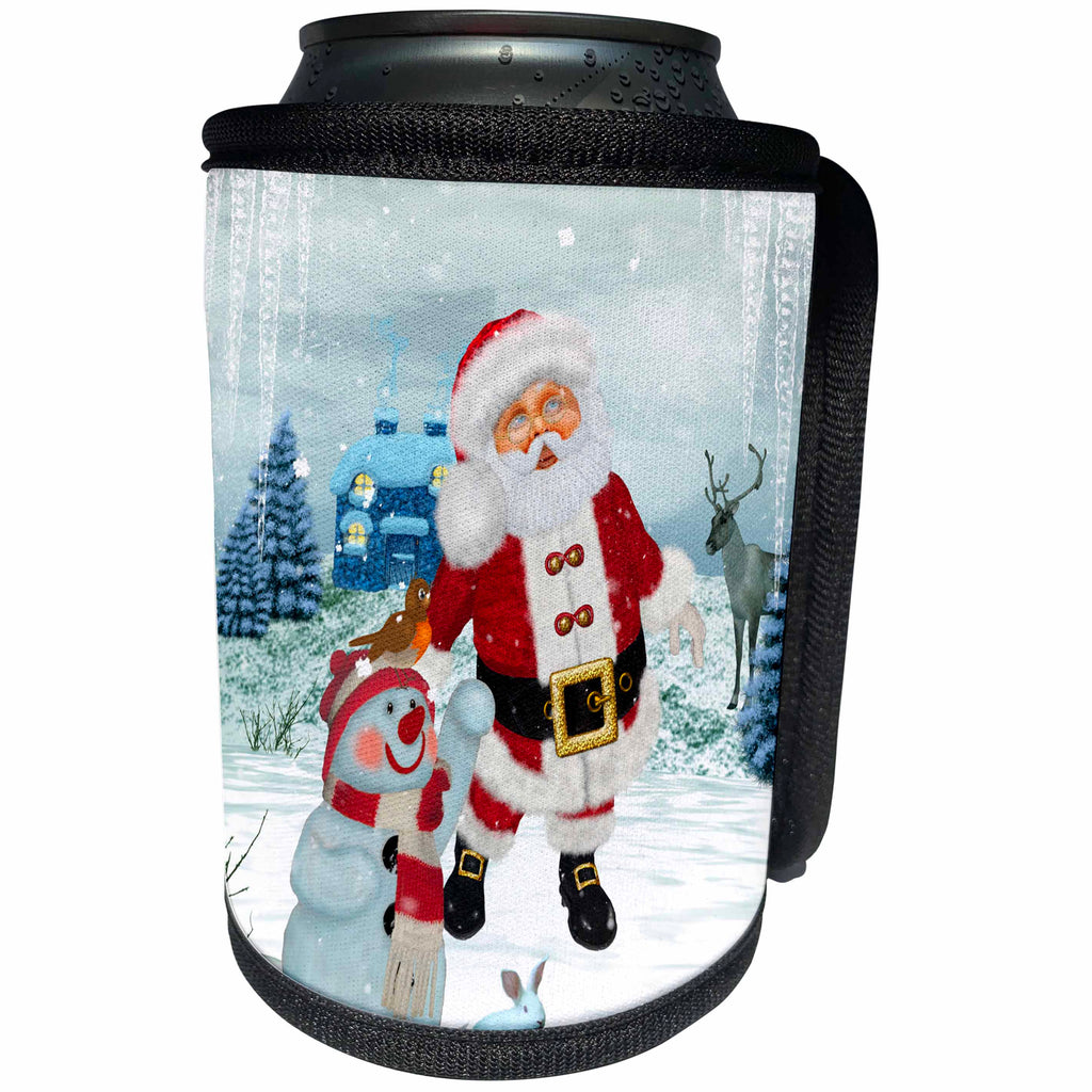 3dRose Heike Köhnen Design Holiday - Christmas, Santa Claus with snowman - Can Cooler Bottle Wrap (cc_262396)