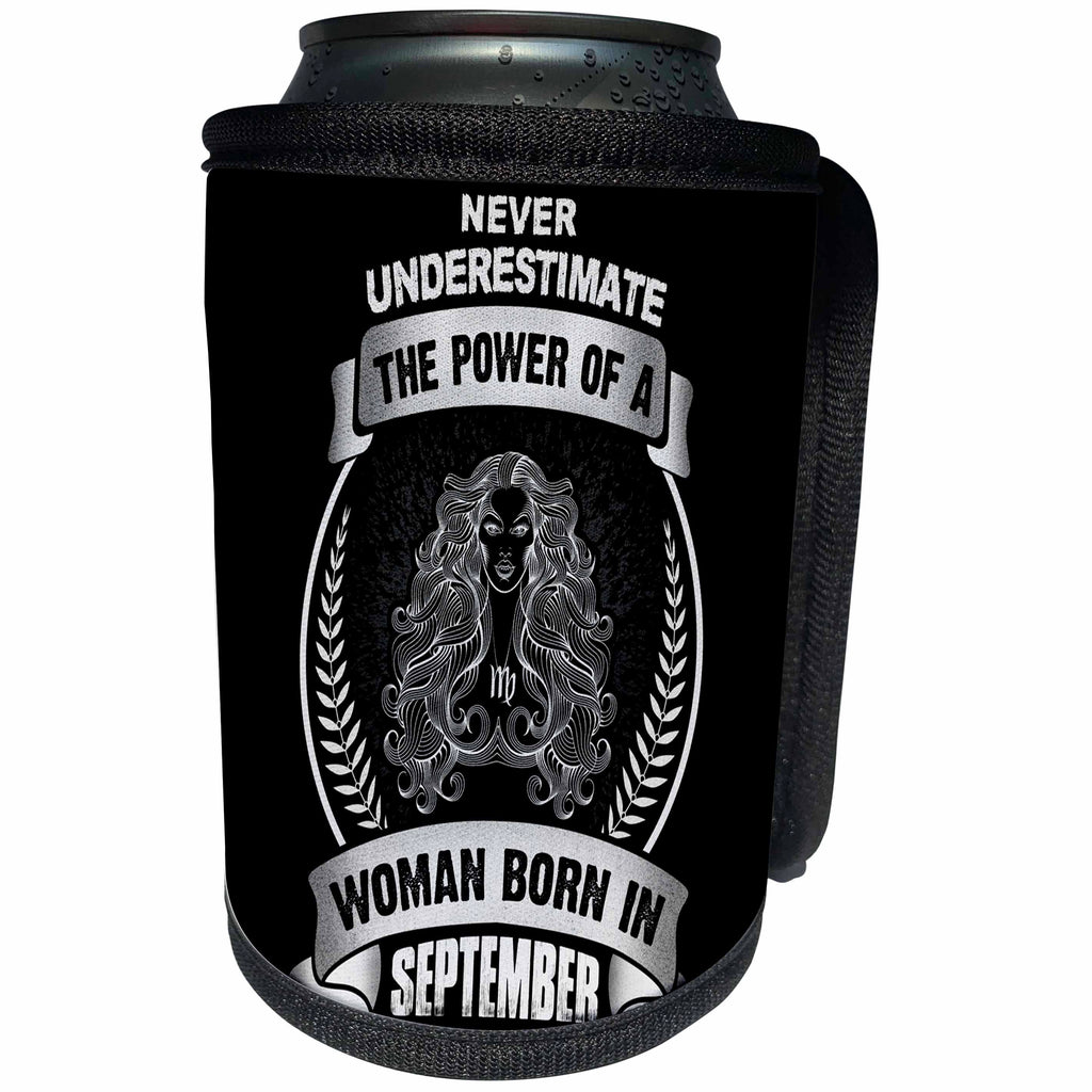 3dRose Sven Herkenrath Astrology - Never Underestimate The Power Of A Woman Born In September - Virgo - Can Cooler Bottle Wrap (cc_262402)