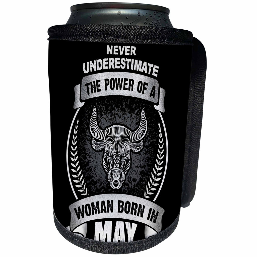 3dRose Sven Herkenrath Astrology - Never Underestimate The Power Of A Woman Born In May - Taurus - Can Cooler Bottle Wrap (cc_262406)
