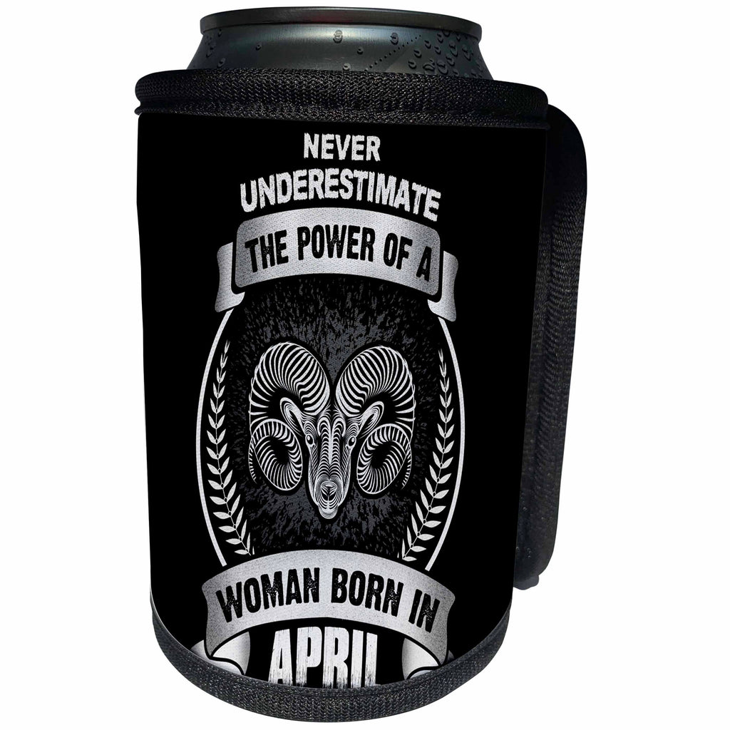 3dRose Sven Herkenrath Astrology - Never Underestimate The Power Of A Woman Born In April - Aries - Can Cooler Bottle Wrap (cc_262407)