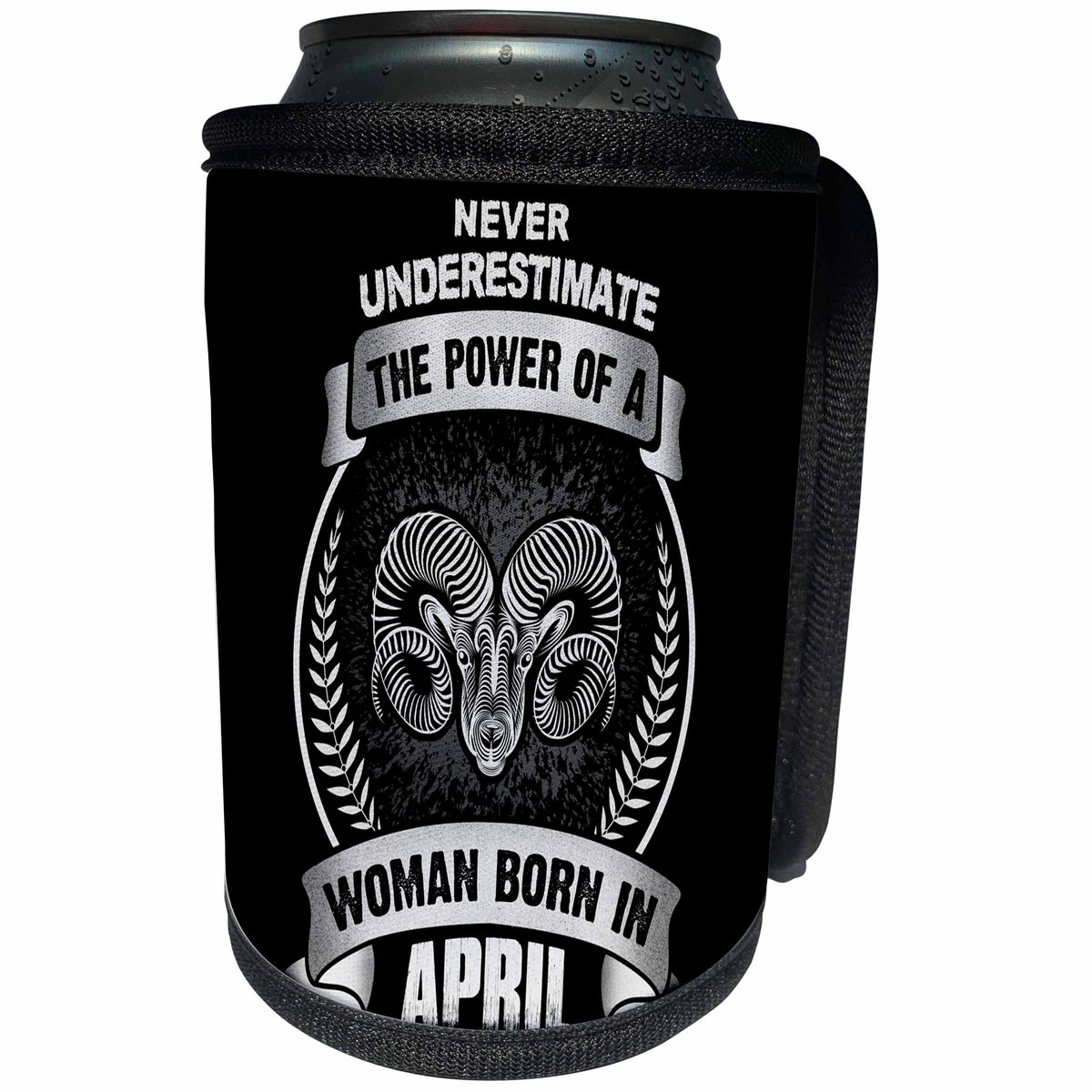 3dRose Sven Herkenrath Astrology - Never Underestimate The Power Of A Woman Born In April - Aries - Can Cooler Bottle Wrap (cc_262407)