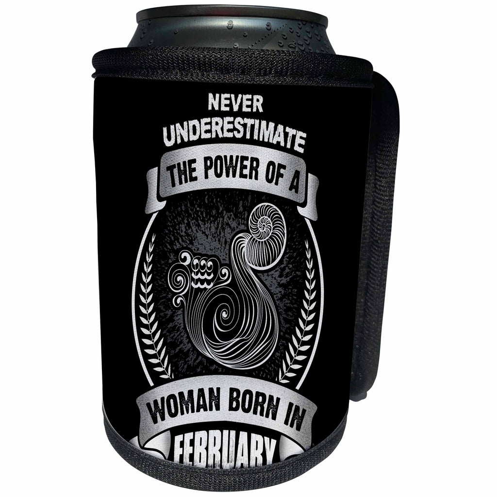 3dRose Sven Herkenrath Astrology - Never Underestimate The Power Of A Woman Born In February - Aquarius - Can Cooler Bottle Wrap (cc_262409)