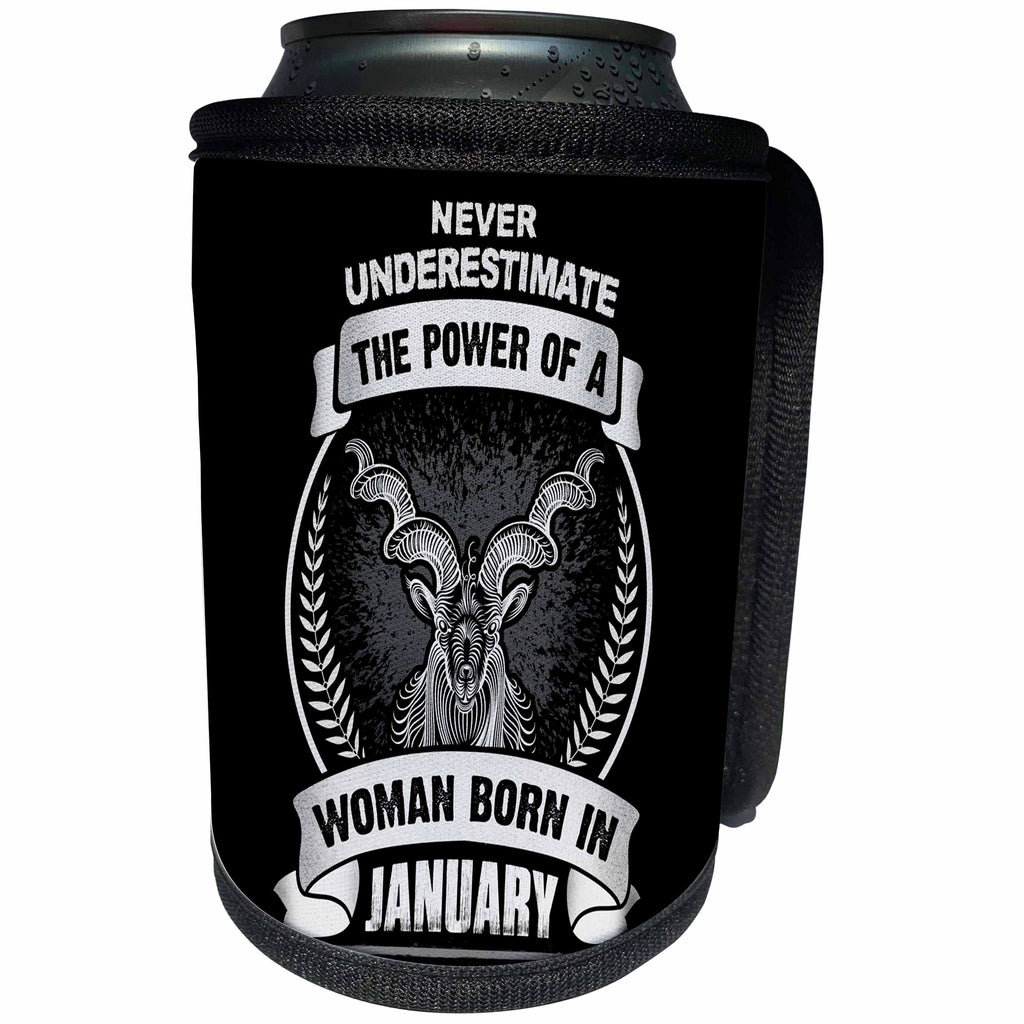 3dRose Sven Herkenrath Astrology - Never Underestimate The Power Of A Woman Born In January - Capricorn - Can Cooler Bottle Wrap (cc_262410)