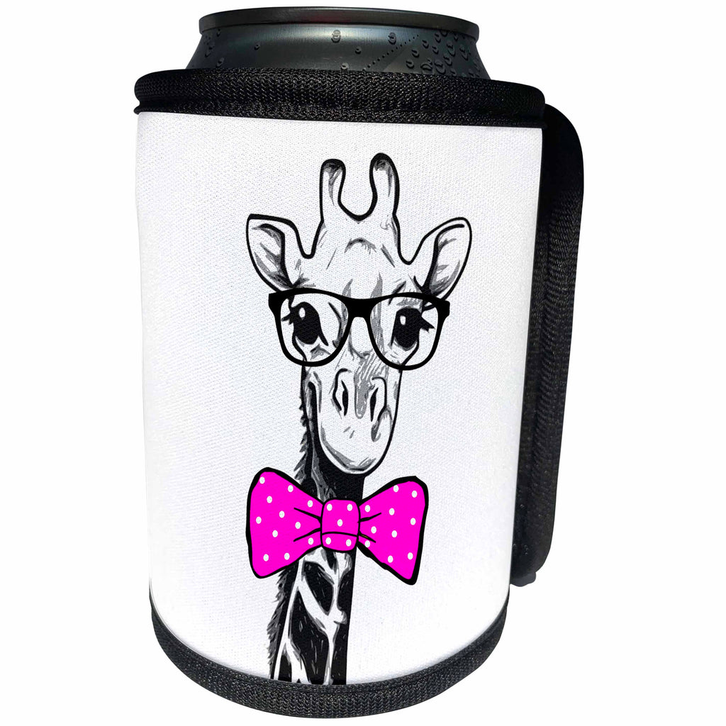 3dRose Sven Herkenrath Animals - Black And White Giraffe With Purple Bow Tie Image - Can Cooler Bottle Wrap (cc_262416)