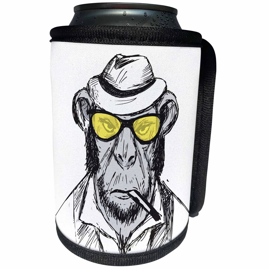 3dRose Sven Herkenrath Animals - Sketch Chimp With Yellow Sunglasses And A Hat Funny - Can Cooler Bottle Wrap (cc_262421)