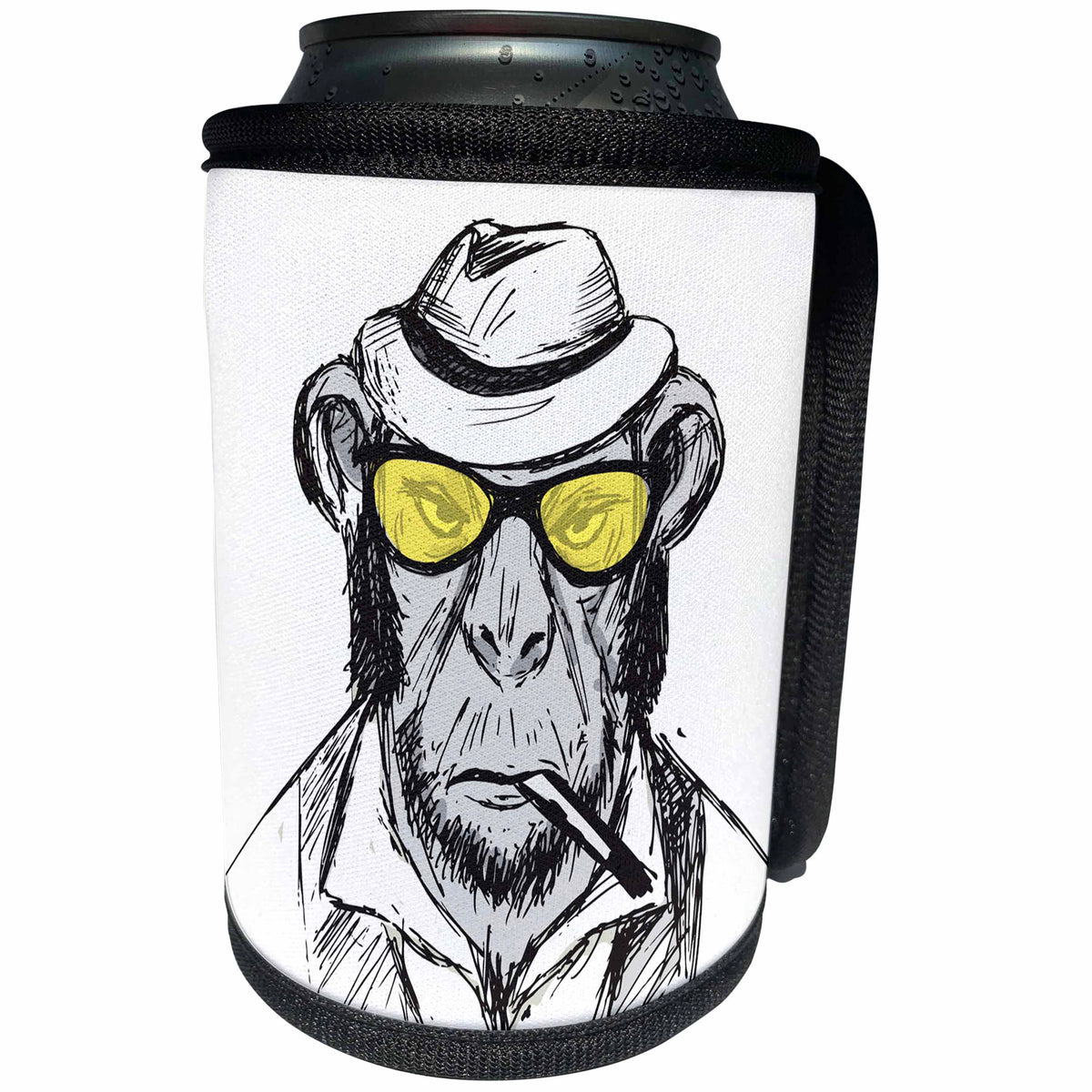 3dRose Sven Herkenrath Animals - Sketch Chimp With Yellow Sunglasses And A Hat Funny - Can Cooler Bottle Wrap (cc_262421)