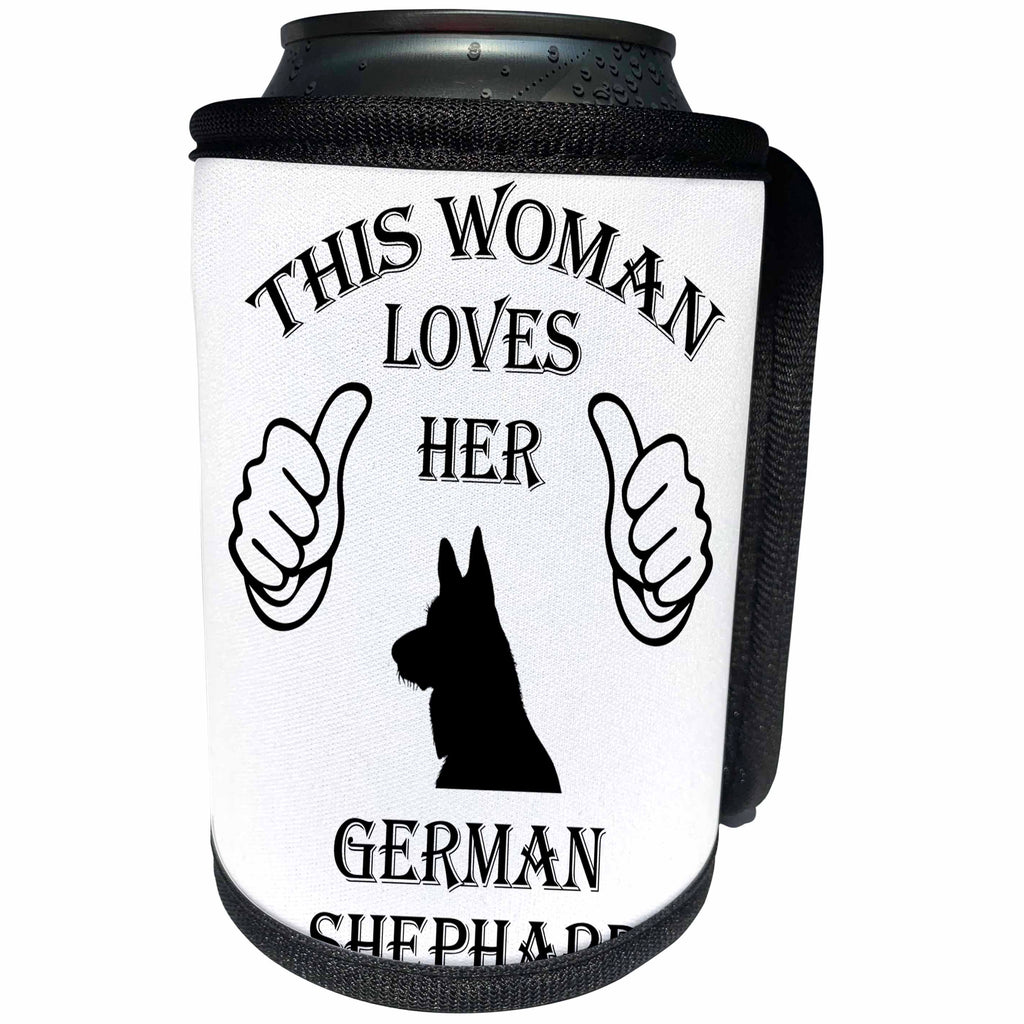 3dRose Sven Herkenrath Pets - Woman Dog German Shepherd Pet Love Black And White - Can Cooler Bottle Wrap (cc_262435)