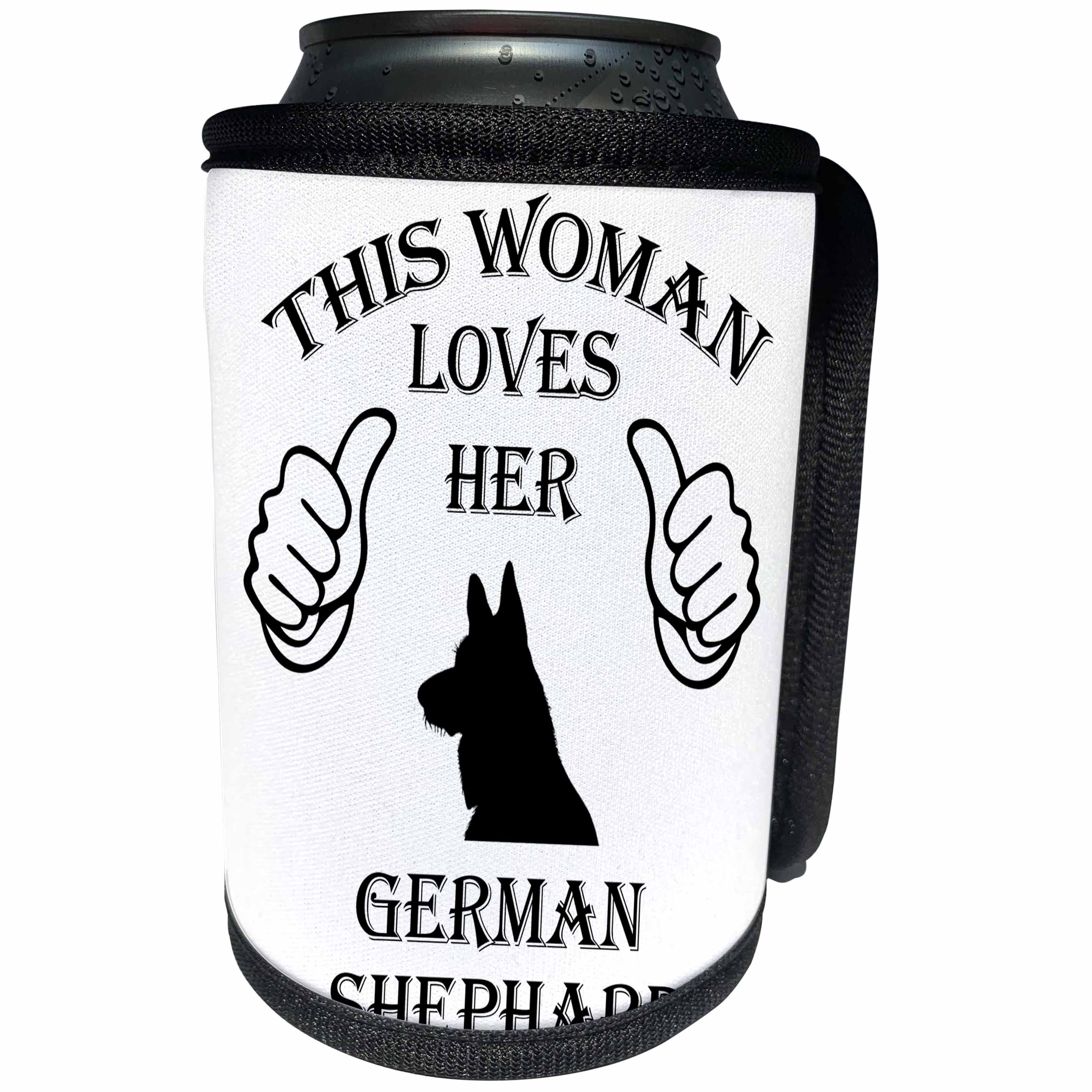 3dRose Sven Herkenrath Pets - Woman Dog German Shepherd Pet Love Black And White - Can Cooler Bottle Wrap (cc_262435)