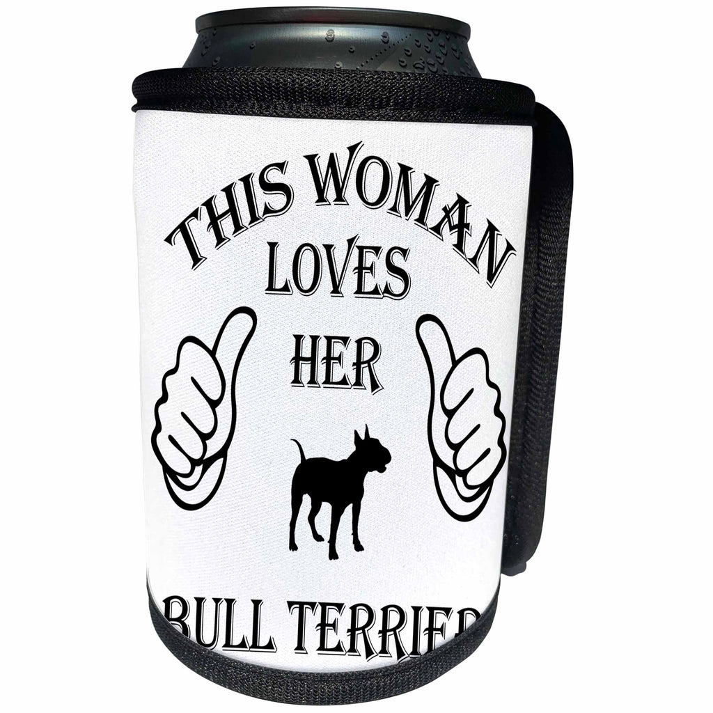 3dRose Sven Herkenrath Pets - Woman Loves Bull Terrier Dog Breed - Can Cooler Bottle Wrap (cc_262437)