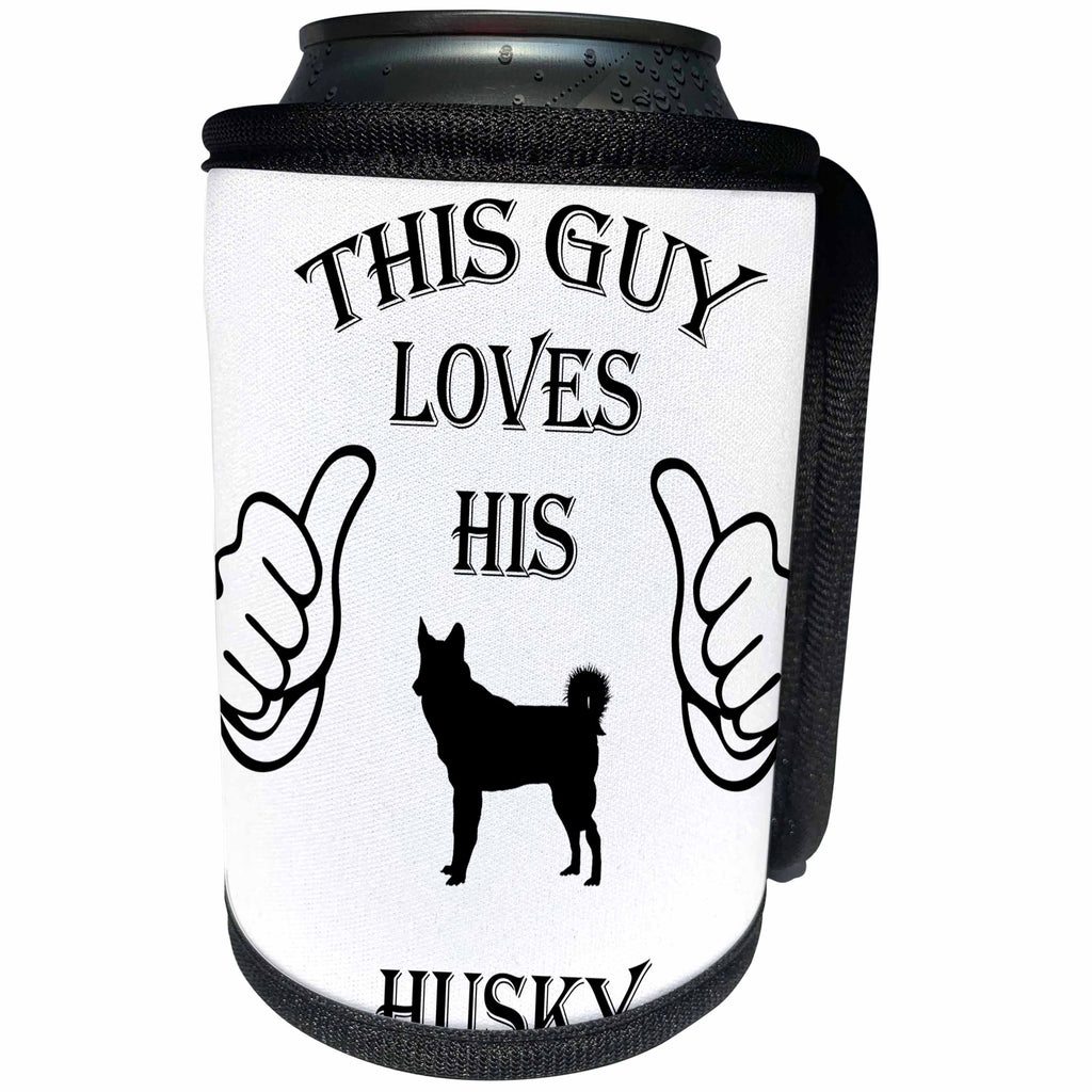 3dRose Sven Herkenrath Pets - Black And White Drawing Guy Pet Fan Husky - Can Cooler Bottle Wrap (cc_262439)