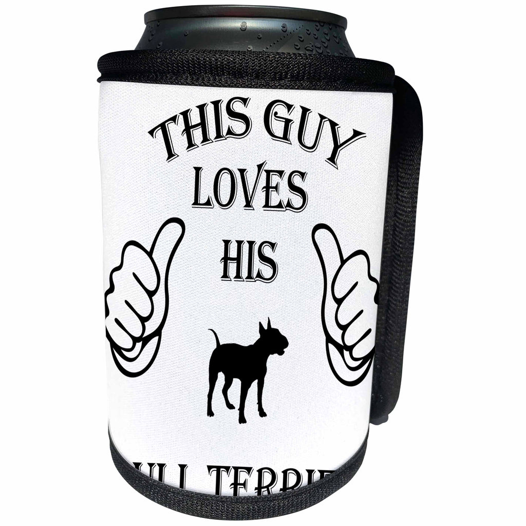 3dRose Sven Herkenrath Pets - Guy Loves Bull Terrier Dog Breed - Can Cooler Bottle Wrap (cc_262443)