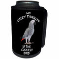 3dRose Sven Herkenrath Pets - Black And White My Grey Parrot Is The Coolest Bird Image - Can Cooler Bottle Wrap (cc_262445)
