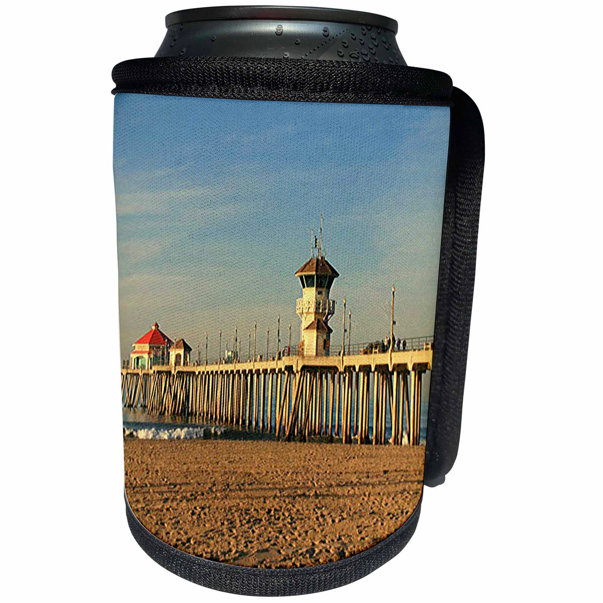 3dRose Sandy Mertens California - Huntington Beach Pier - Can Cooler Bottle Wrap (cc_26245)