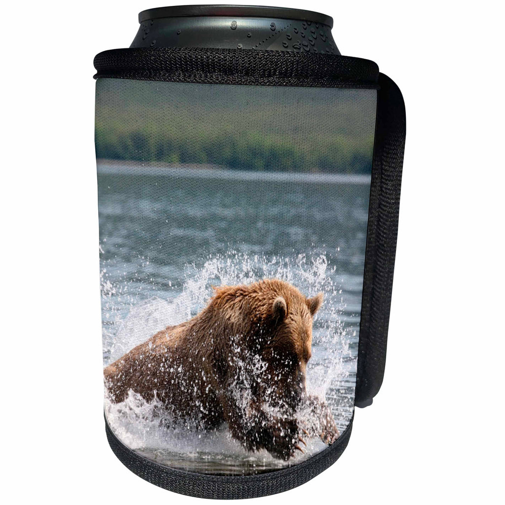 3dRose Sven Herkenrath Animals - Brown Bear Catching Fish In The River Animal Bears - Can Cooler Bottle Wrap (cc_262453)