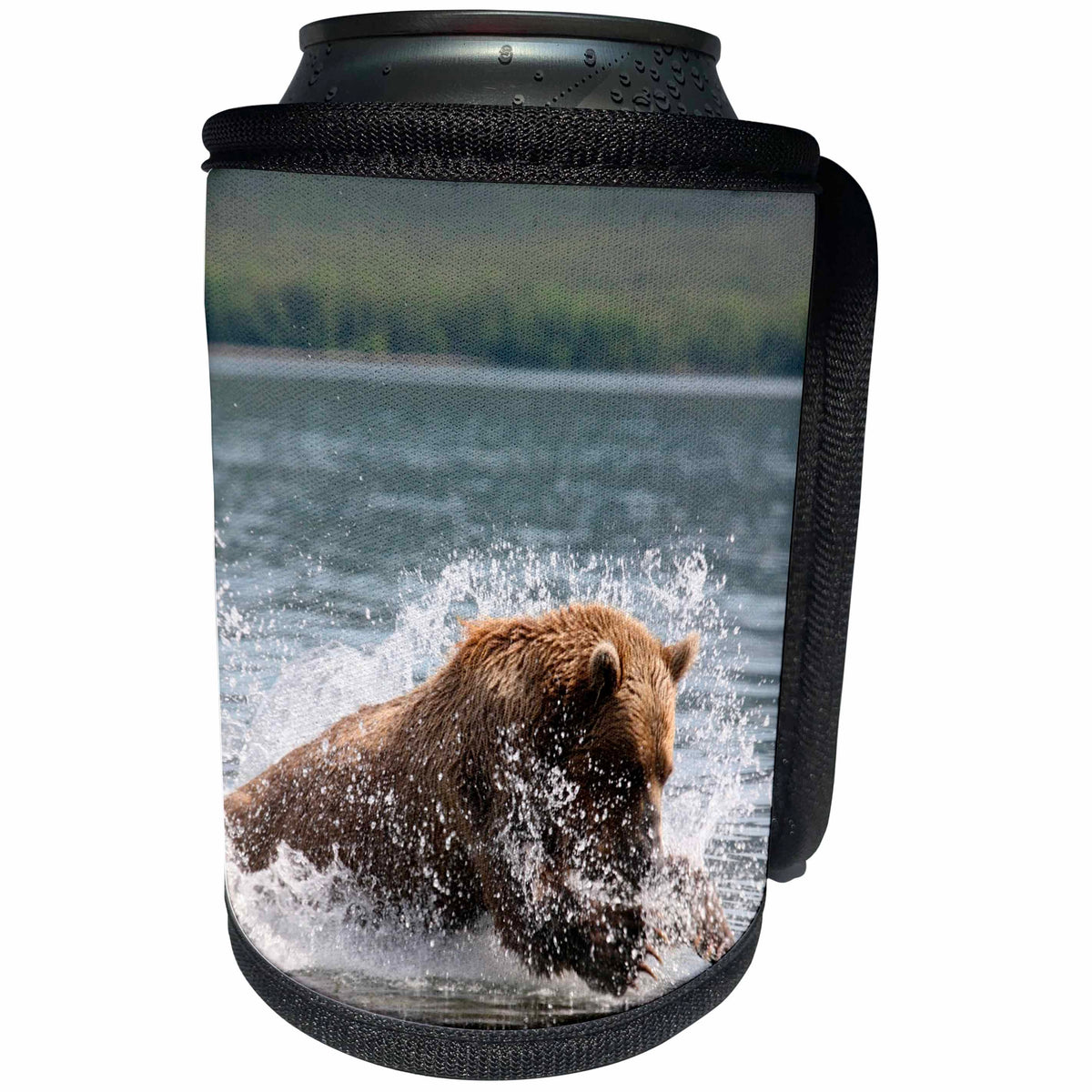 3dRose Sven Herkenrath Animals - Brown Bear Catching Fish In The River Animal Bears - Can Cooler Bottle Wrap (cc_262453)