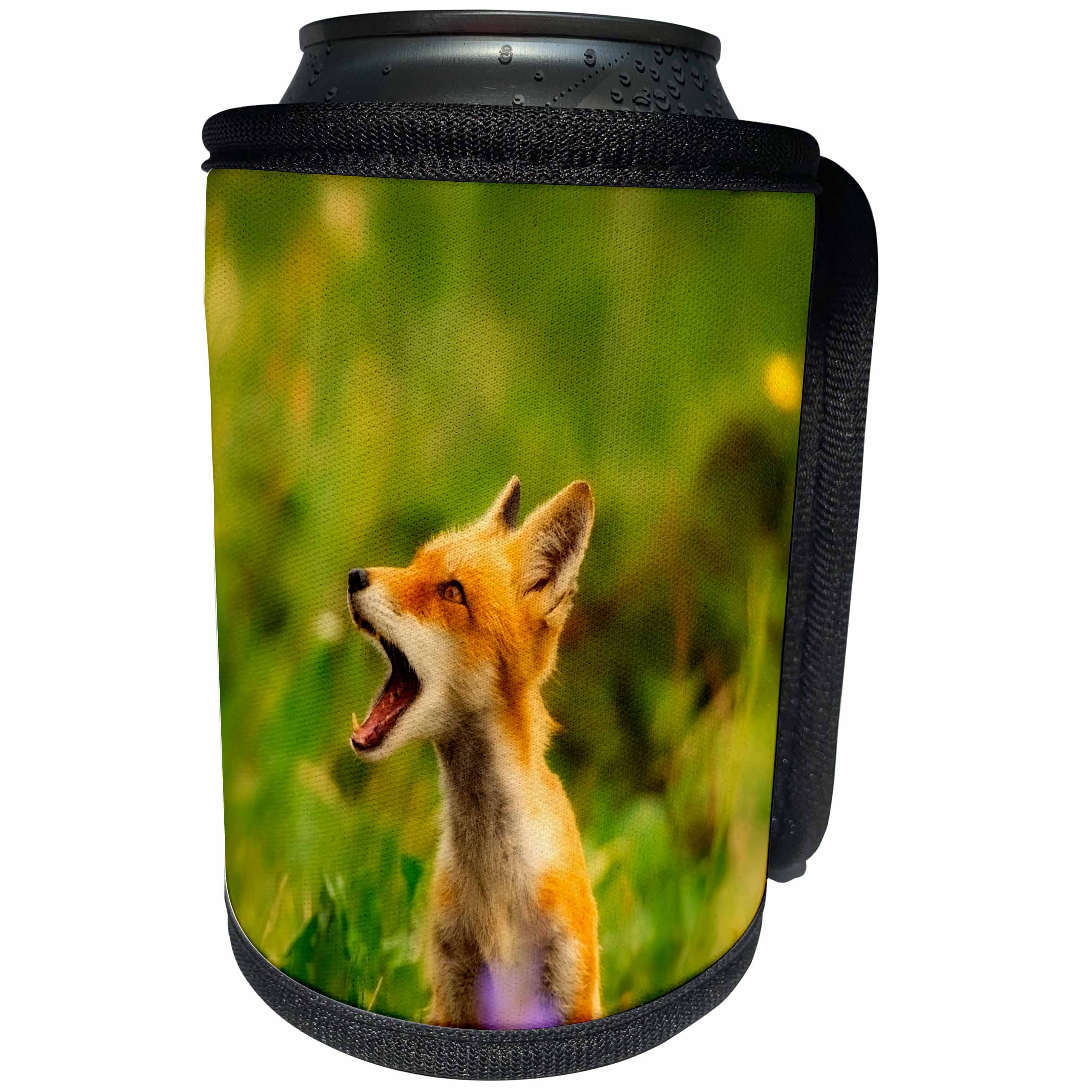 3dRose Sven Herkenrath Animals - A Fox Walking In Wild Flower Meadow Animal Fox - Can Cooler Bottle Wrap (cc_262456)