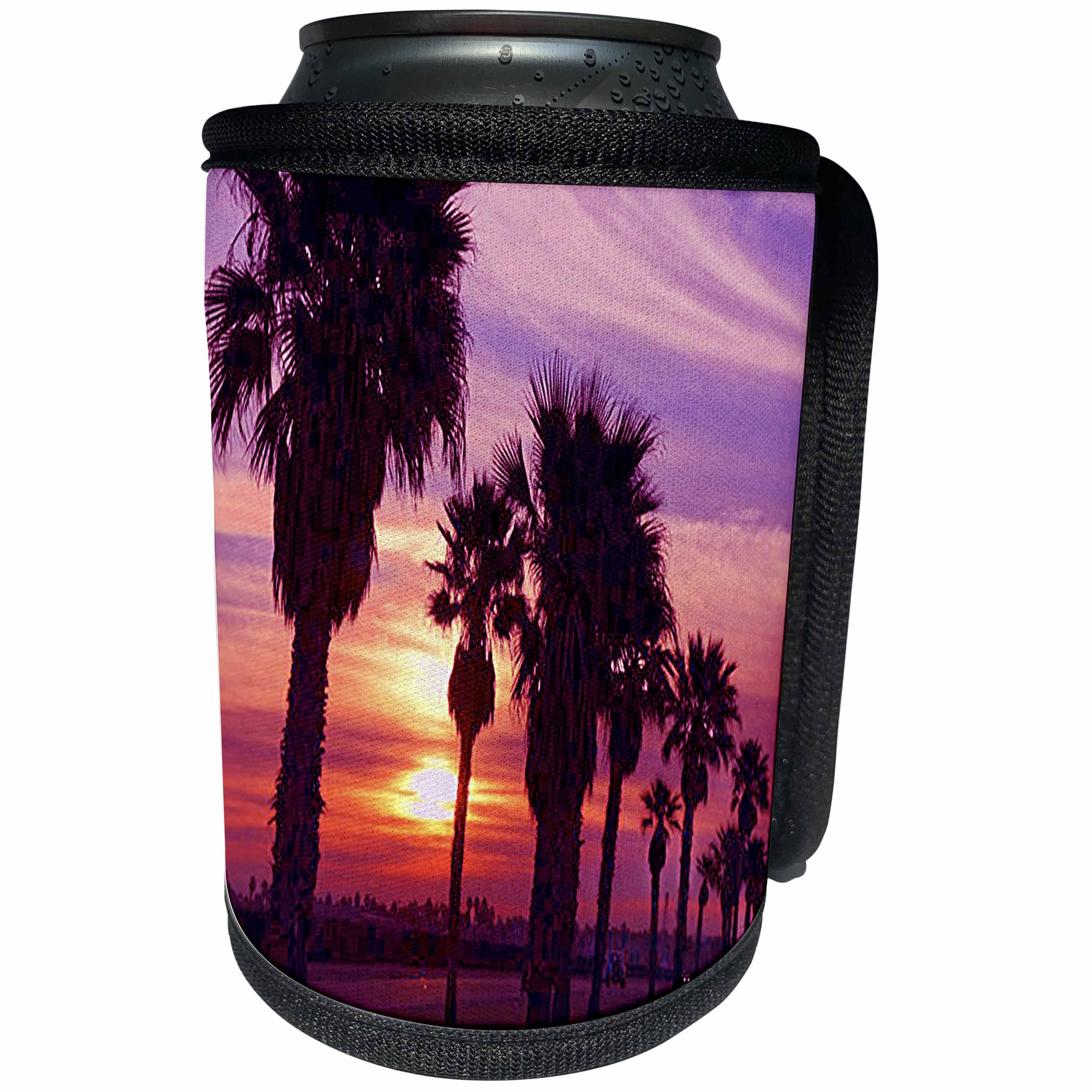 3dRose Sandy Mertens California - Huntington Beach Boardwalk Sunset - Can Cooler Bottle Wrap (cc_26246)