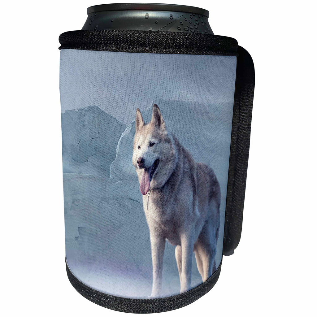 3dRose Sven Herkenrath Animals - Siberian Husky In The Snow Animal Dogs - Can Cooler Bottle Wrap (cc_262461)