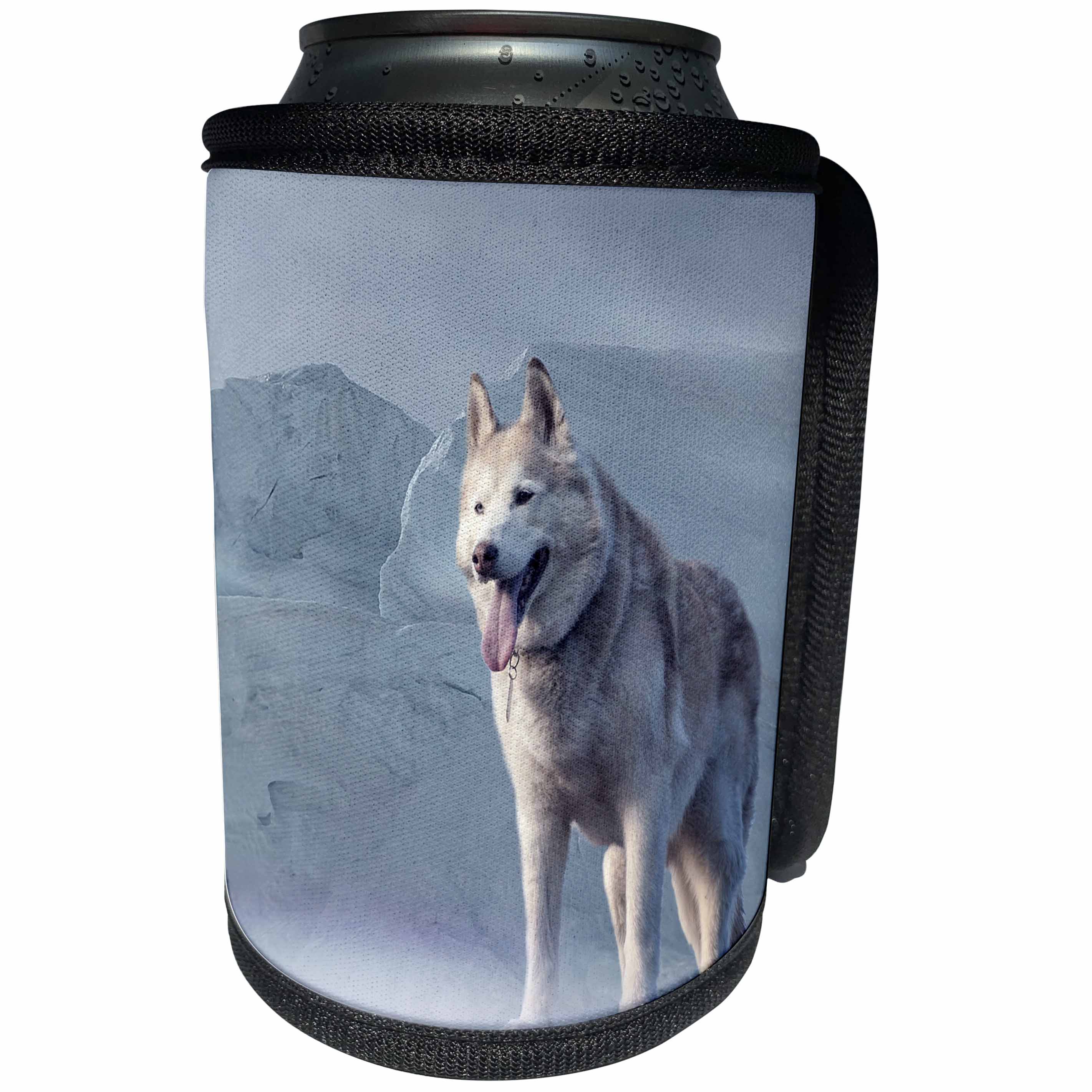 3dRose Sven Herkenrath Animals - Siberian Husky In The Snow Animal Dogs - Can Cooler Bottle Wrap (cc_262461)