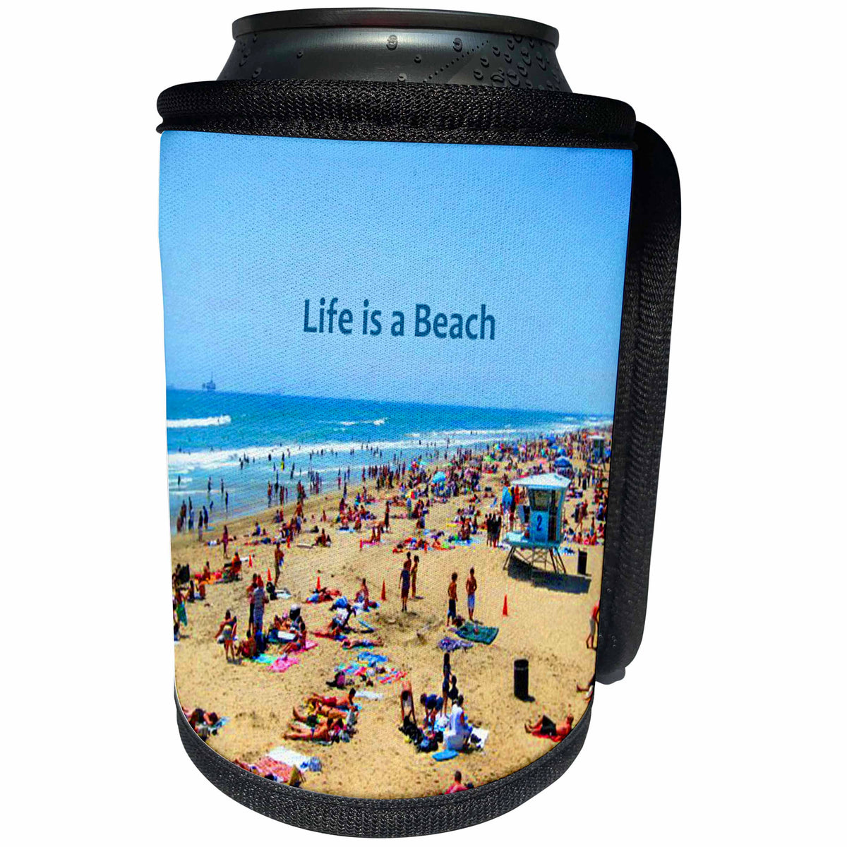 3dRose Sandy Mertens California - Huntington Beach Life is a Beach - Can Cooler Bottle Wrap (cc_26247)