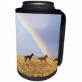 3dRose Sven Herkenrath Animals - A Group Of Wild Horses Running In The Valley Rainbow Sky Animal Horses - Can Cooler Bottle Wrap (cc_262470)